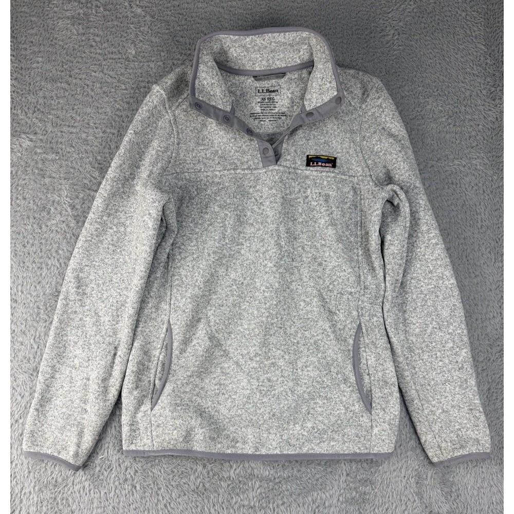 LL Bean Sweater Fleece Pullover Women XS Heather Gray 1/4 Snap Neck Hiking